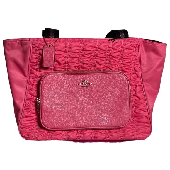 COACH RUCHED NYLON COURT Pink Tote Bag Diaper Bag Travel Bag Overnight Bag New - Picture 2 of 14